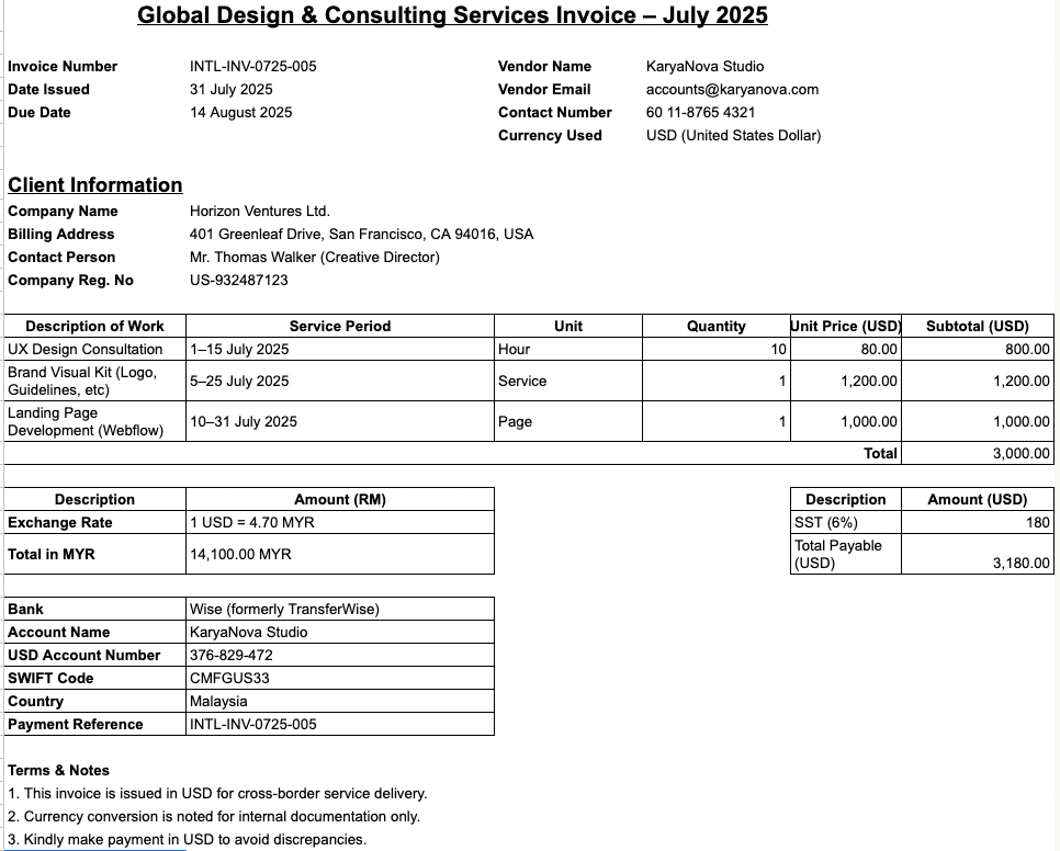 Multi-Currency International Invoice 